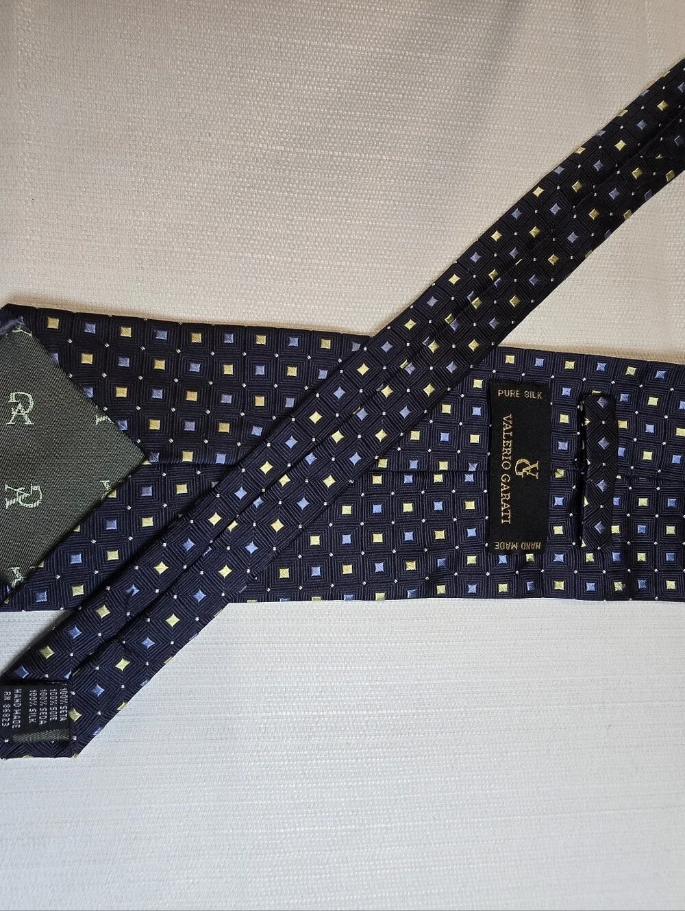 Valerio Garati Handmade 100% Pure Silk Classic Navy Geometric Men's Tie